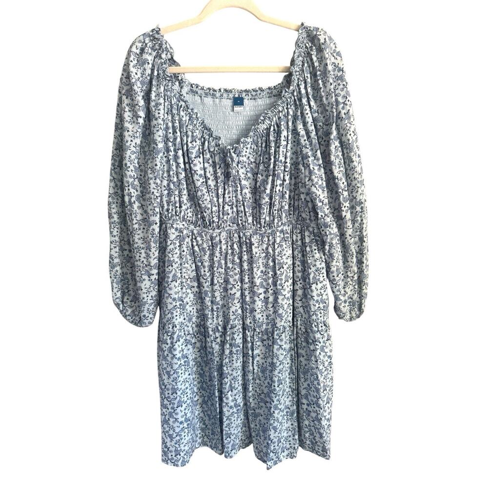 Old Navy Womens Blue Floral Smocked Peasant Dress 2X Fairy Cottagecore Prairie